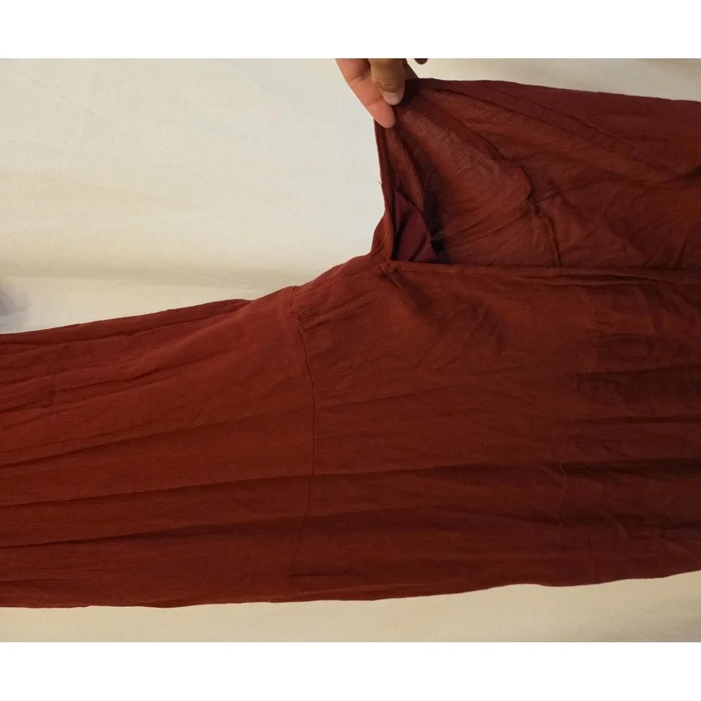 Abercrombie & Fitch Dress Womens XS Red Smocked Puff Sleeve Maxi Boho Sundress